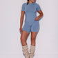 Honest Midwaist Shorts w/Logo - Frost Blue